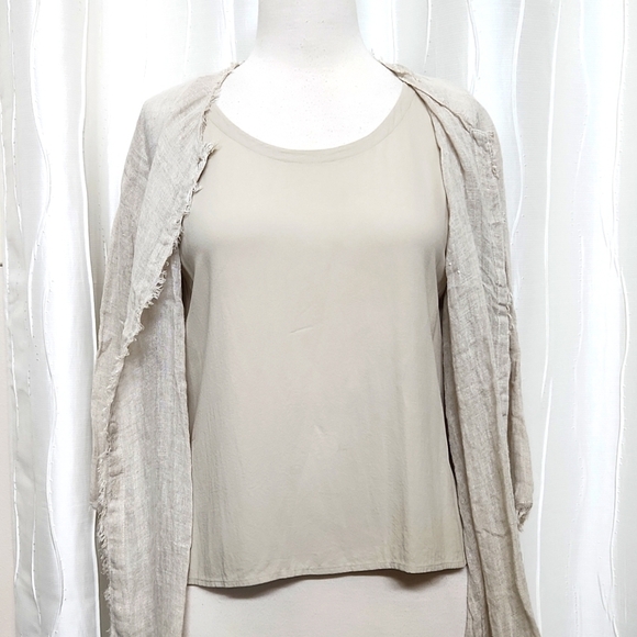 Eileen Fisher Petite 2pc Silk Tank and Linen Jacket - Picture 3 of 8